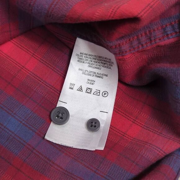 Columbia Mens Large Button Down Flannel Shirt Red Blue Plaid Long Sleeve Pocket - Picture 5 of 5